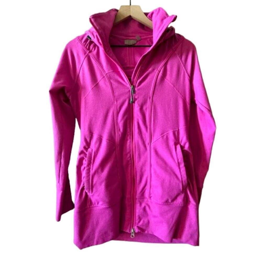 Women's S Athleta Pink Rishi Hooded Long Warmup Yoga Jacket Fuchsia Hooded